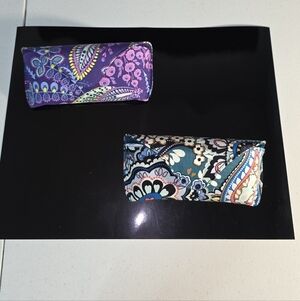 Vera Bradley Purple Blue Hard Sided Eyeglass Cases (2) Batik Leaves, Haymarket
